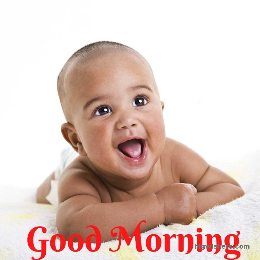 Baby laughing with good morning