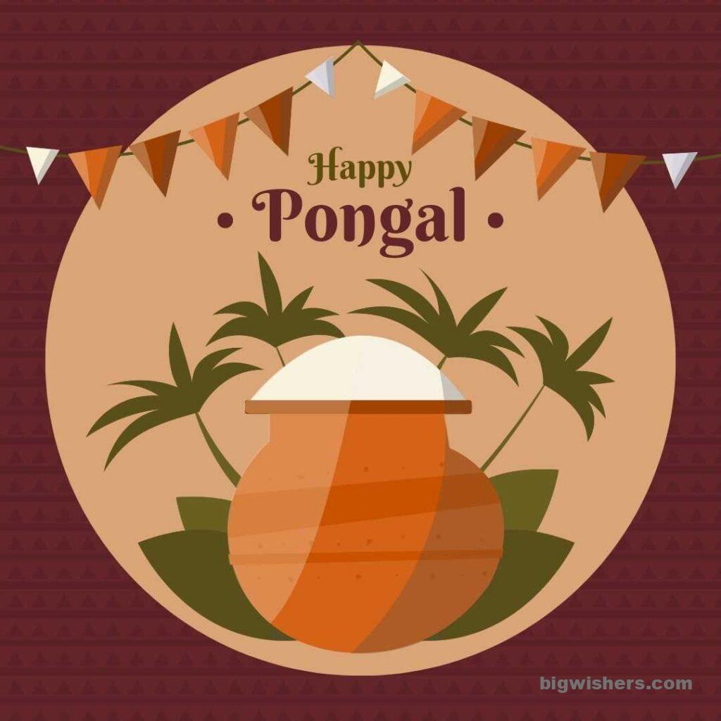 A pot with filled with food top written happy pongal