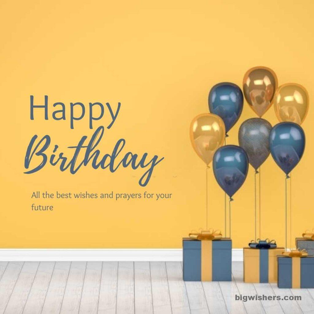 Blue and golden balloon with written happy birthday