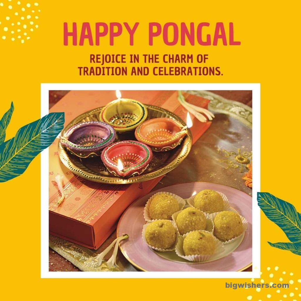 Dia and laddu with written happy pongal