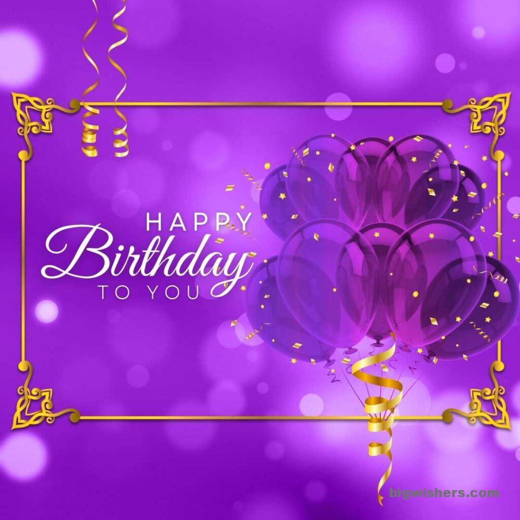 Violet balloon with written happy birthday
