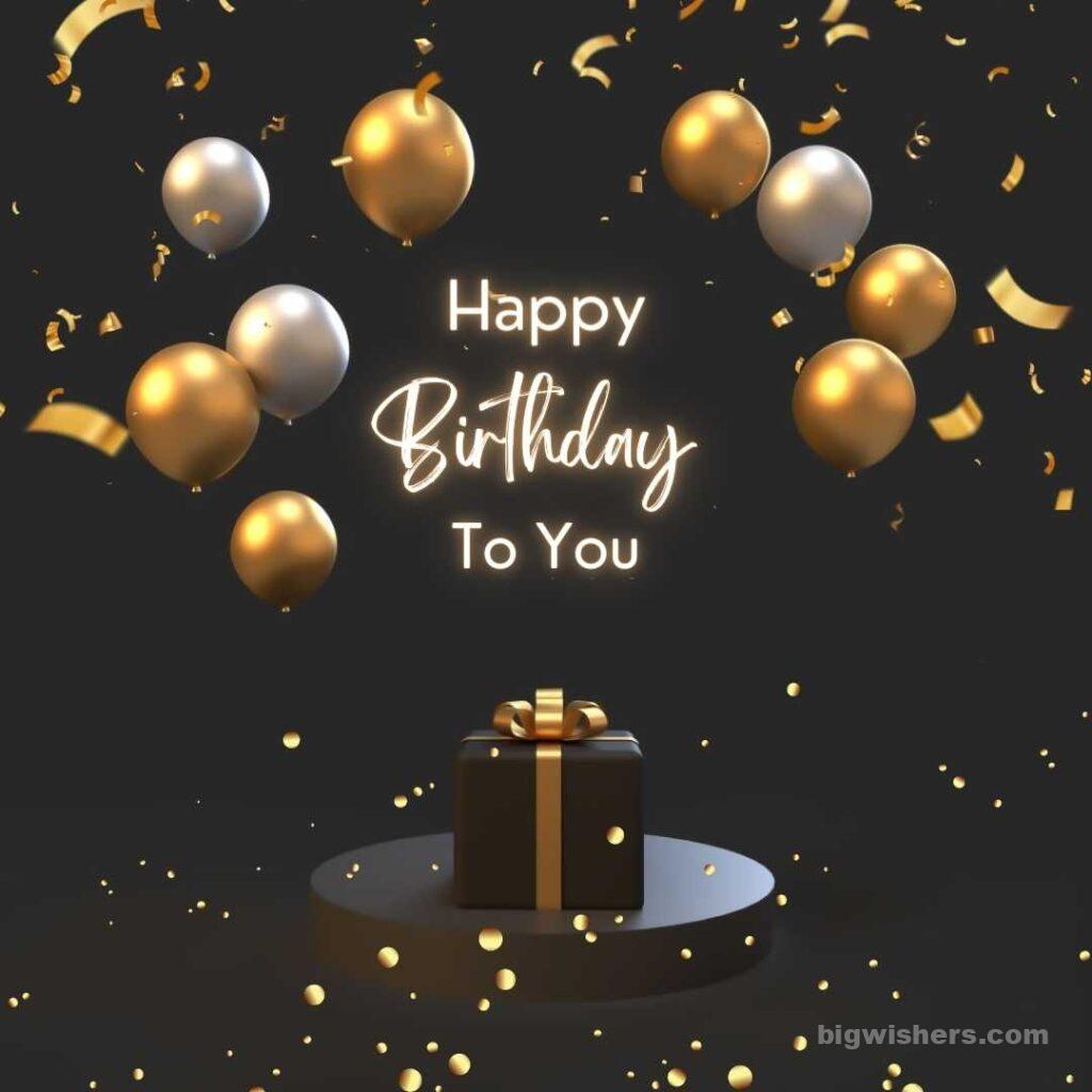 Nice black background with golden balloon written happy birthday to you