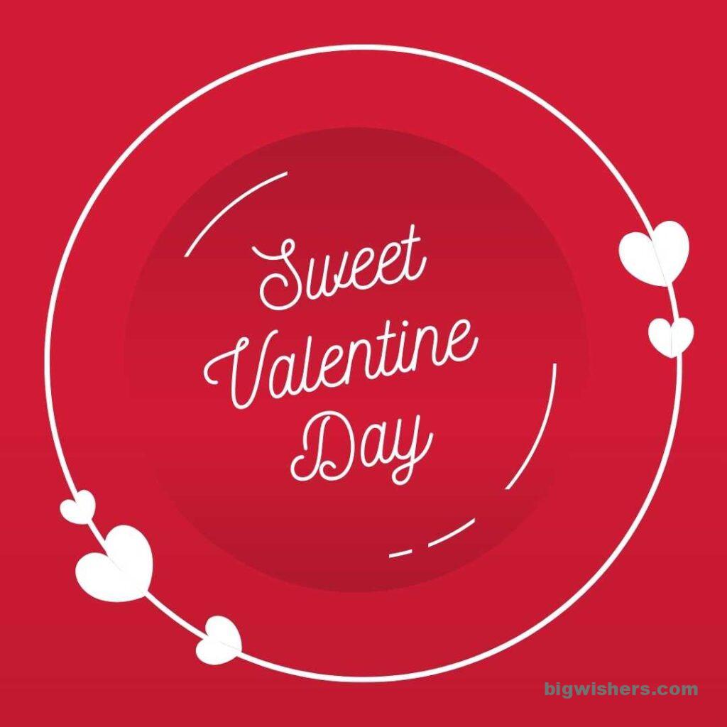 Red background with white circle heart with Sweet valentines day