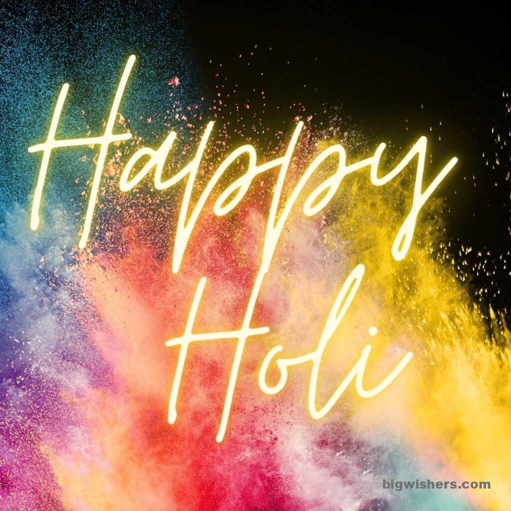 Colors are spreading in yellow light written happy holi