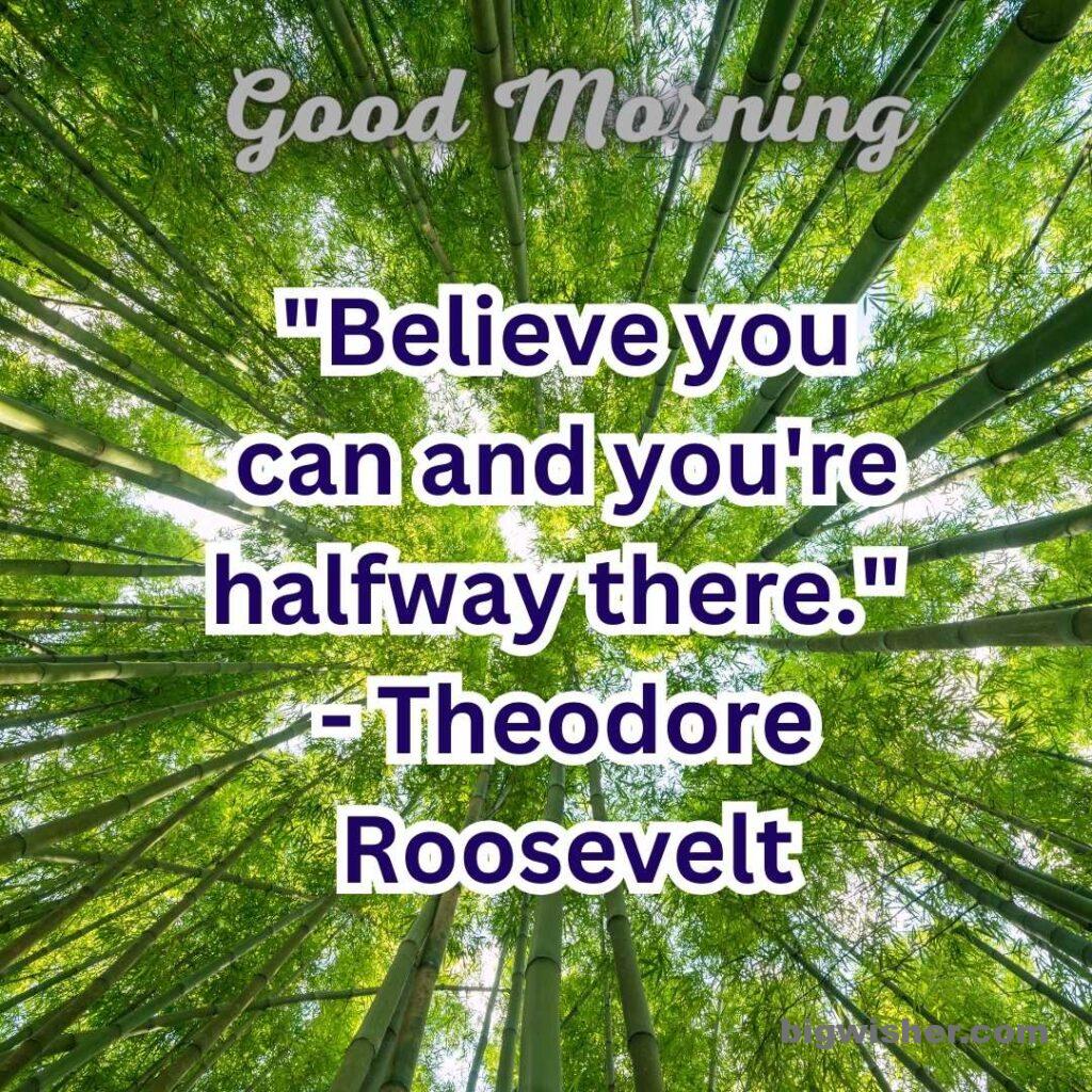 Good morning message with quote Believe you can and you're halfway there.
