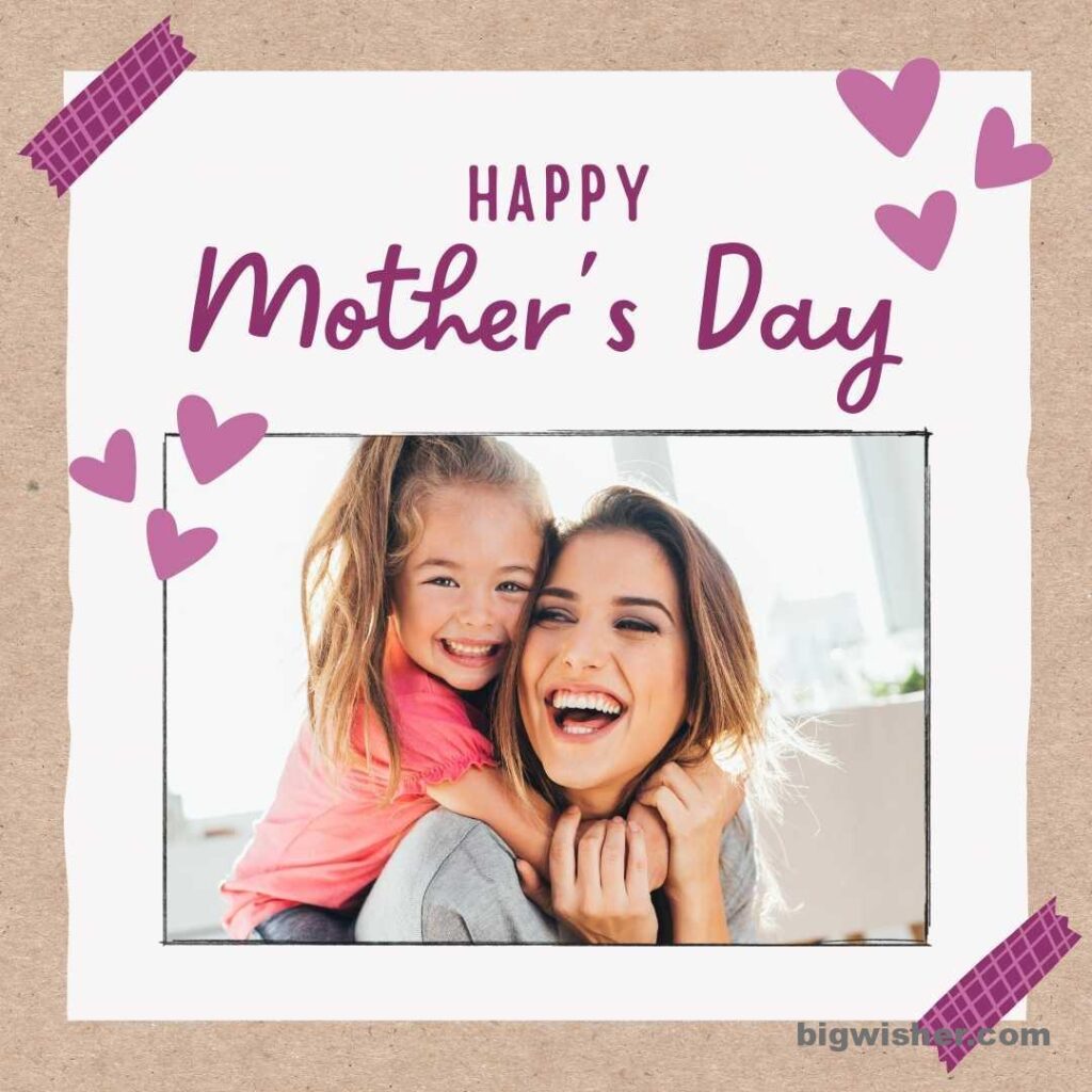 happy mother's day card with a photo of a mother hugging her daughter.