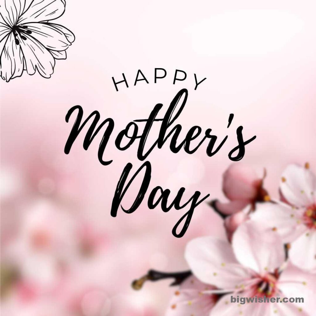 happy mothers day with white flower and pink background